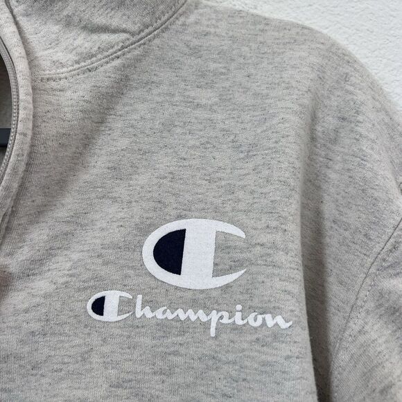 Champion 1/4 Zip Sweatshirt Mens Medium Pullover Heathered Gray Athleticwear - Picture 10 of 13